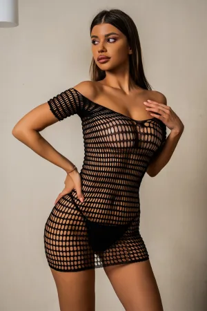 Robe courte résille à mailles larges - J Lingerie
