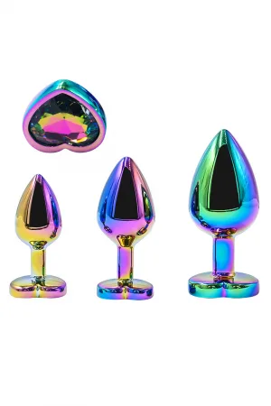3 plugs coeur Crystal Heart métal arc-en-ciel - DIK