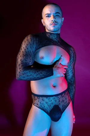 Ensemble top et slip noir en maille résille - J Lingerie