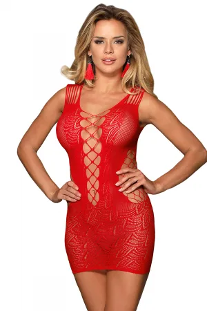 Robe rouge moulante ajourée filet Paris Hollywood
